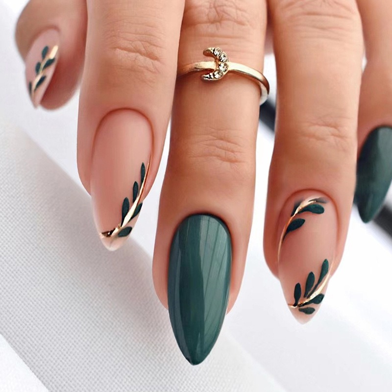 Nail Art Simple - 24P/مجموعة متوسطة الطول اللوز الصحافة على