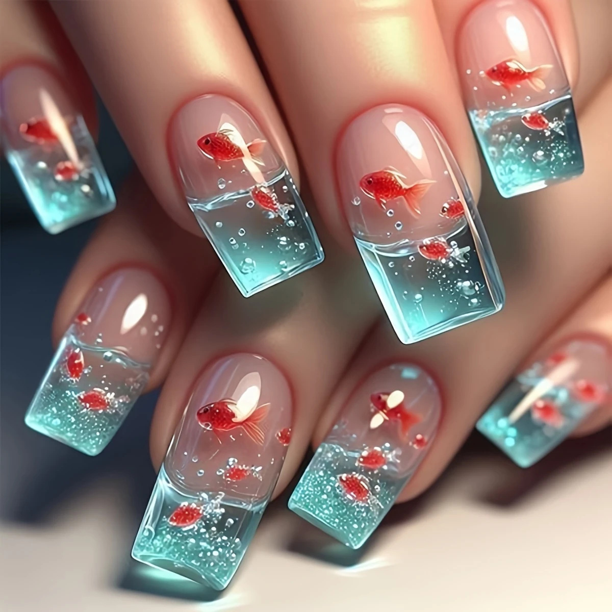 Nail Art Red - أظافر صناعية متوسطة الطول مربعة الشكل