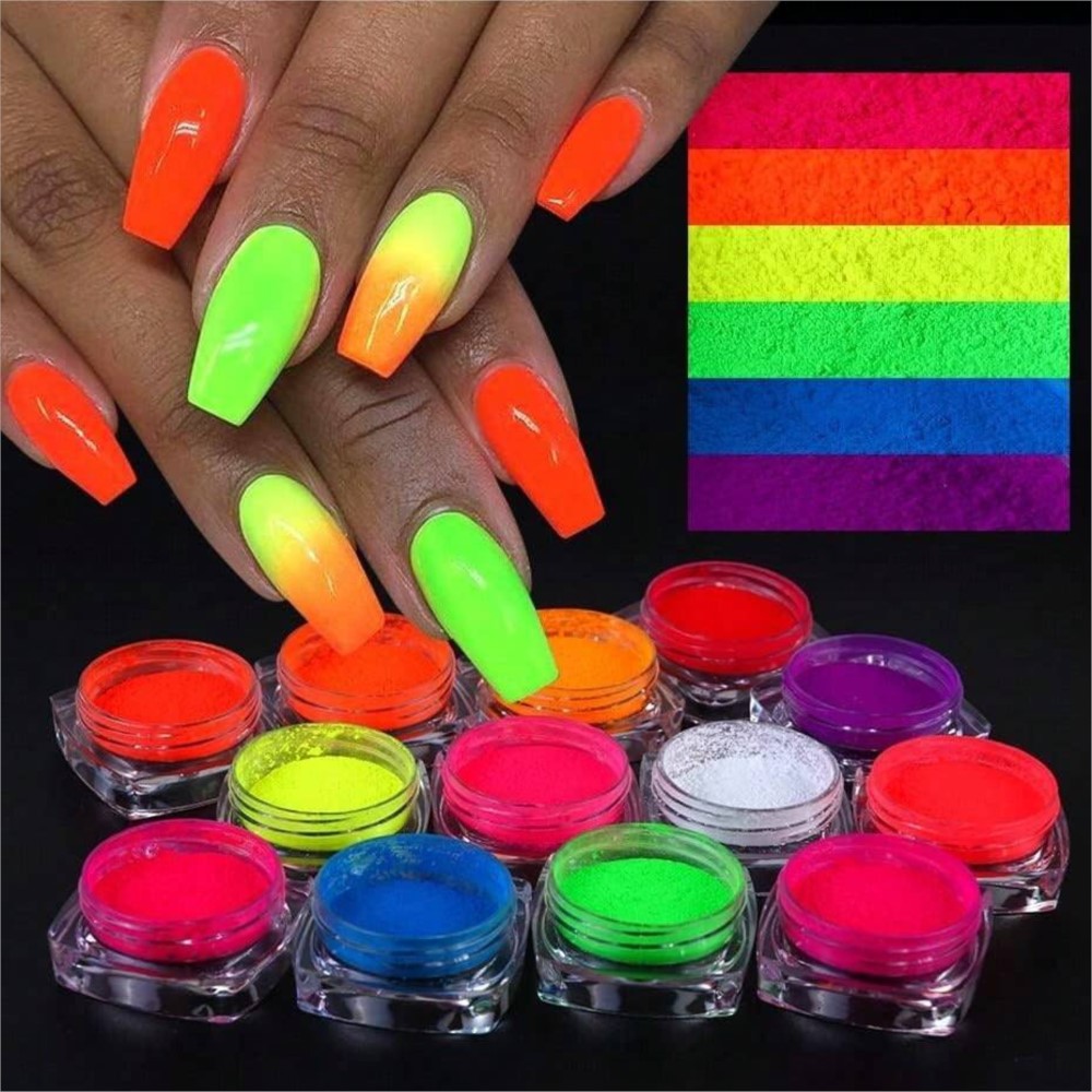 Nail Art Ombre Glitter - مجموعة مسحوق صبغة نيون فوسفور ملون