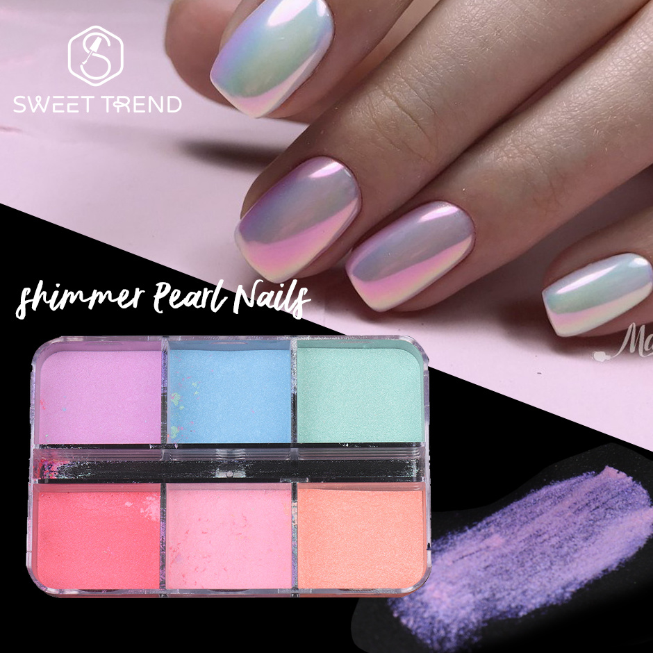 Nail Art Ombre Glitter - بودرة أظافر لؤلؤية بـ 6 ألوان،