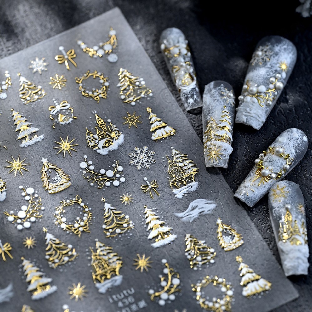 5D تنقش الذهب القلعة/الإكليل/ش - مراجعة Nail Art Xmas Design وسعره