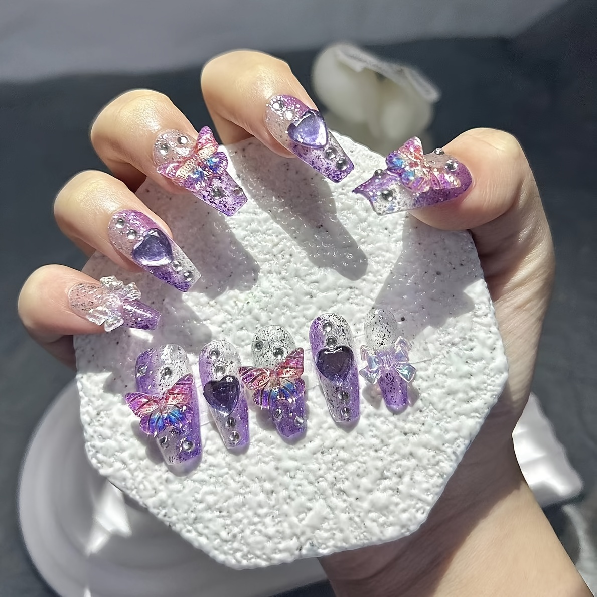 10 قطع الأرجواني الخيال فراشة  - مراجعة Nail Art Red وسعره